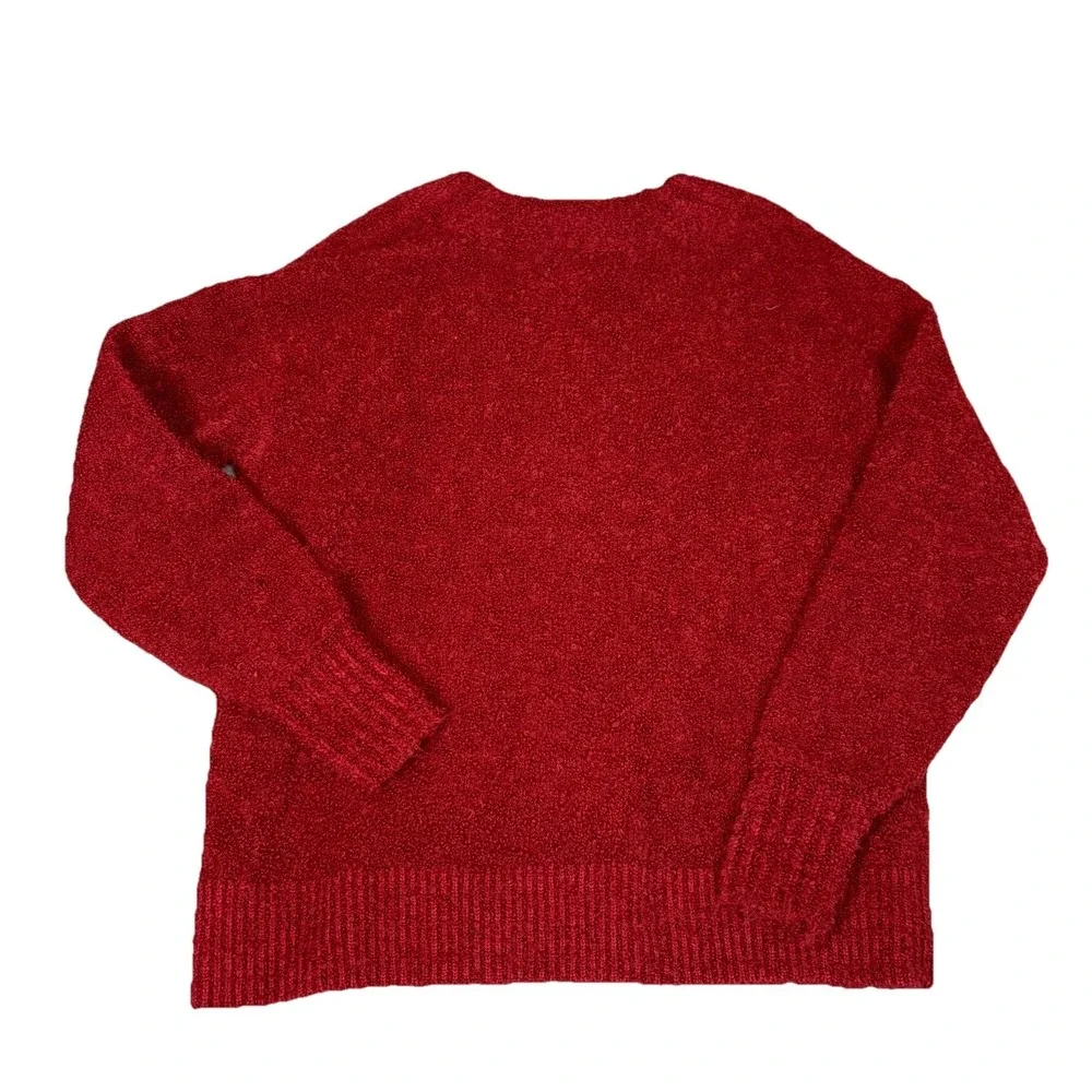 Aerie Cozy Oversized Bouclé V-Neck‎ Sweater Red Women's Size Small Oversized